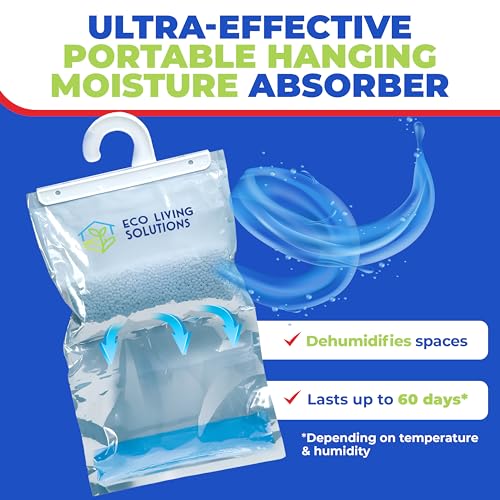 Eco Living Solutions Moisture Absorber Packets, Fragrance Free, Humidity Absorber, Hanging Closet Dehumidifier Bags, Eliminates Odors for Fresher Air, Ideal for Closet - Thumbnail 3