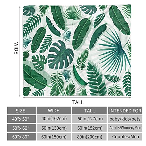 Sowide Leaf Blanket, Green Leaf Blanket Throw, Soft Lightweight Monstera Palm Tropical Leaf Flannel Blanket, Green White Forest Jungle Plant Cozy Fleece Plush For Adult Teens, Sofa Bed Office, 50"X60" #TOP5