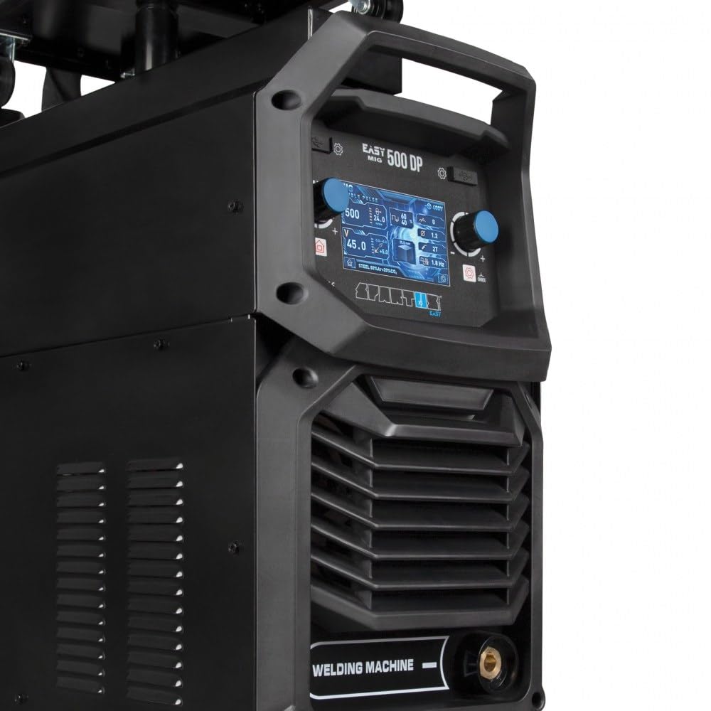 SPARTUS EasyMIG 500 DP LCD – Professionelles MIG/MAG Inverter-Schweißgerät IGBT mit Dual Pulse Synergie, Kühler, 4-Rollen-Drahtvorschub für Schweißen von Aluminium Stahl Edelstahl bis 500A 400V