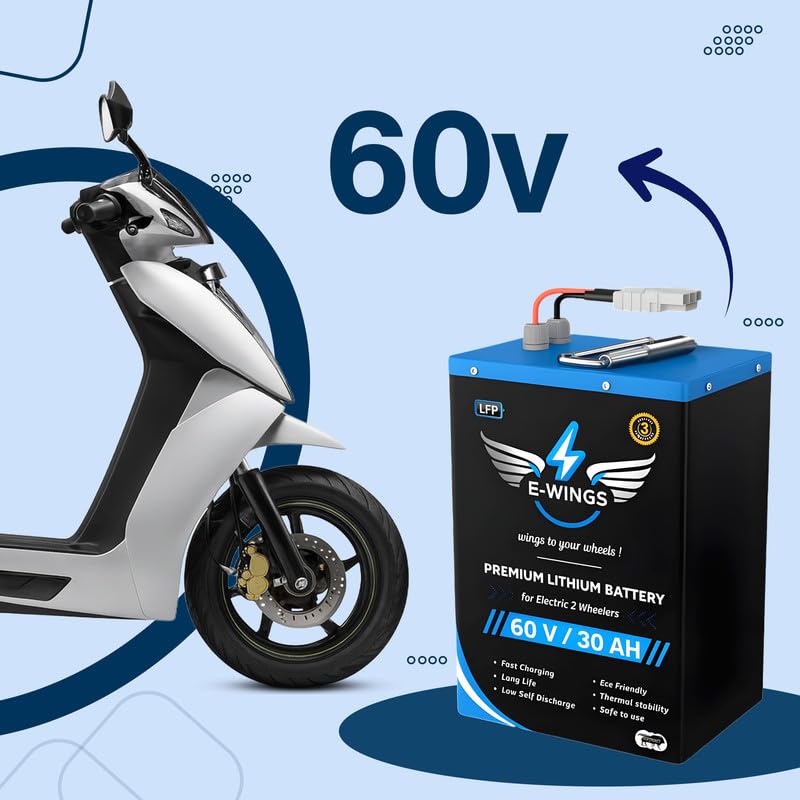 Image of E-WINGS 60V 30Ah LiFePO4 | 1.8kWh High-Efficiency EV Battery | Smart BMS | 3000 Cycles | Fast Charging LFP Battery for Electric Scooter