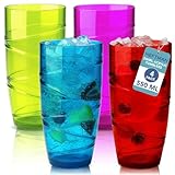 HEFTMAN Lot de 4 Gobelets en Plastique - Verres en Acrylique 550 ml avec Motif Tourbillonnant - Verres en Plastique Réutilisables pour Jardin, Pique-niques, Camping, Barbecues, Fêtes (Coloré)