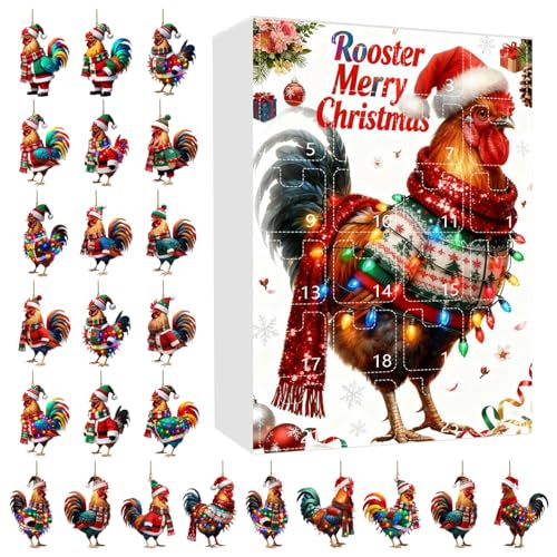 Calendrier de Noël compte à rebours - Pendentif acrylique 2D - Ornement de poulet de 24 jours de style ferme - Kit de décoration de vacances festives |...