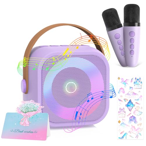 TAVADA Micro Karaoke Enfant,avec 2 Micro sans Fil,Cadeau Fille 3-12 Ans,Anniversaire Jouet Fille,Mini Microphone pour Enfant Adulte Fille Violet