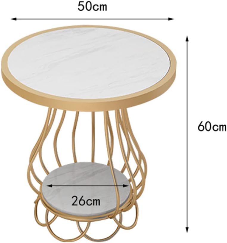 Mushroom-Shaped Marble Table, Double-Layer Shelf, Exquisite Bedside Table, Telephone Table, Sofa Balcony Small Round Table, Large Table Top 50 Cm, Small Table Top 26 Cm(Size:50 * 60cm,Color:B)