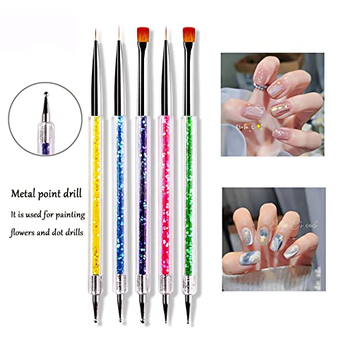 5 Sets Of Nail Pen Sequin Rod Double Headed Manicure Pen Pull Line Drawing Flower Pen Point Drill Pen Nail Handset (Pink, One Size) #TOP4