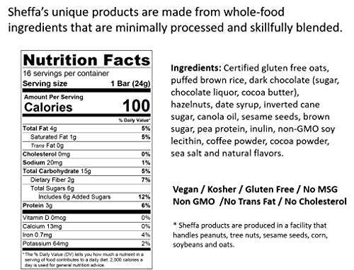 Sheffa Granola Bars Coffee Mocha 0.85 Oz (Pack Of 16) Healthy Crunchy Kind Of Snack Kosher Gluten Free Vegan Low Sodium, Calorie, Carbs for Weight Wacthers Coffee Cereal Breakfast Work Diabetics