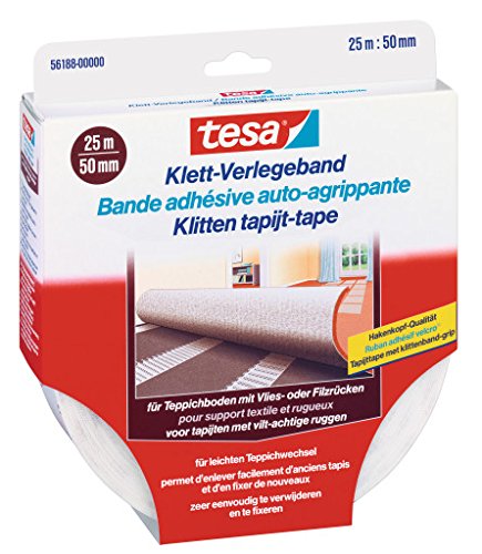 Preisvergleich Produktbild 2 x tesa Klett-Verlegeband für Teppichboden jeweils 25mx50mm / 56188-00000 / Teppichverlegeband / auch für Feuchträume und Fußbodenheizung