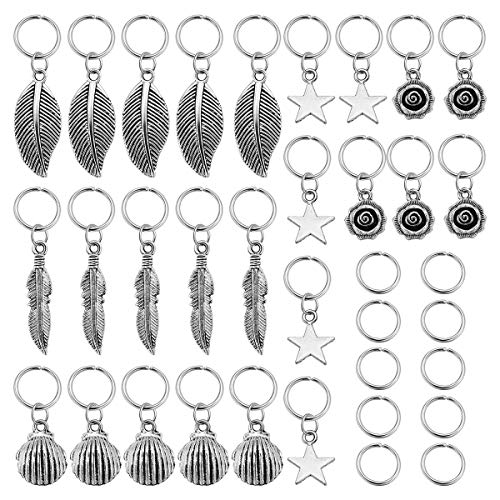 Beautywin 35PCS Silver Metal Hair Rings Braid Dreadlocks Bead Hair Cuffs Dread Tube Charm Dreadlock Hair Accessories Extension