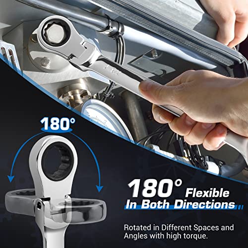 Disen Flex Head Ratcheting Wrench Set, 13Pcs Combination Open End Wrenches Set, 72-Teeth, Sae 5/16-1", Cr-V Steel With Organization Bag #TOP2