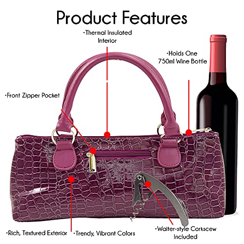 Image of Primeware Wine Clutch Bag (Thermal Insulated) Trendy Women's Carry Tote | Holds Red & White 750mL Bottles | Trendy Fashion | Incl. Portable Waiter-Style Corkscrew