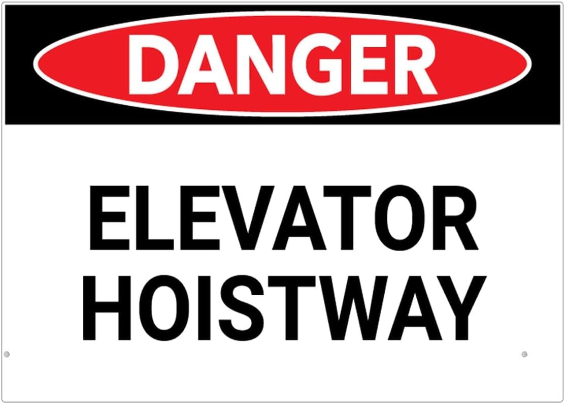Danger Elevator Hoistway Rust Free Aluminum Sign - Pre-Drilled Holes, Weather Resistant Decor for House Door, Office - 12x16 Inch​