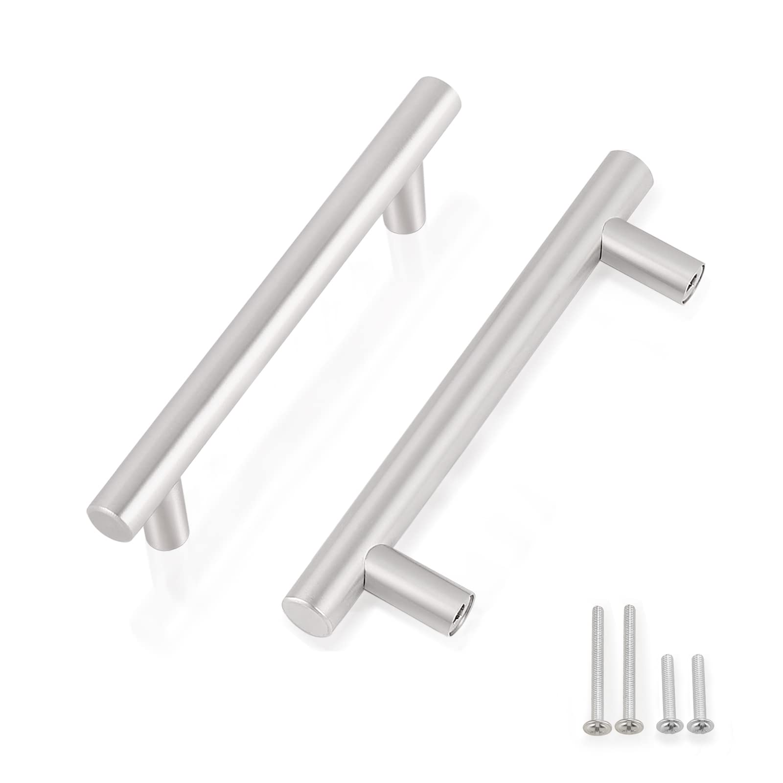 Gobrico 10 Pack 3-3/4 Inch Hole Centers Kitchen Cabinet Handles Brushed Nickel Cabinet Pulls Stainless Steel T Bar Dresser Handles and Knobs for Hardware-6 Inch Overall Length