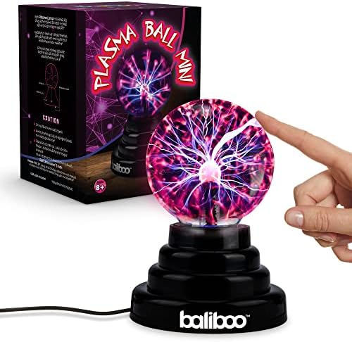BALIBOO 3" Mini Plasma Ball Light – Touch Activated Lightning Globe – USB and Battery Powered Plasma Globe Lamp – Interactive Science Static Electricity Ball