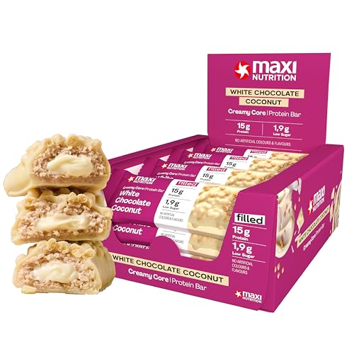 MaxiNutrition Creamy Core Protein Bar White Chocolate Coconut, 12 x 45 g, 33% Eiweiß, 15 g Protein je Riegel, ohne Zuckerzusatz, ohne künstliche Aromen