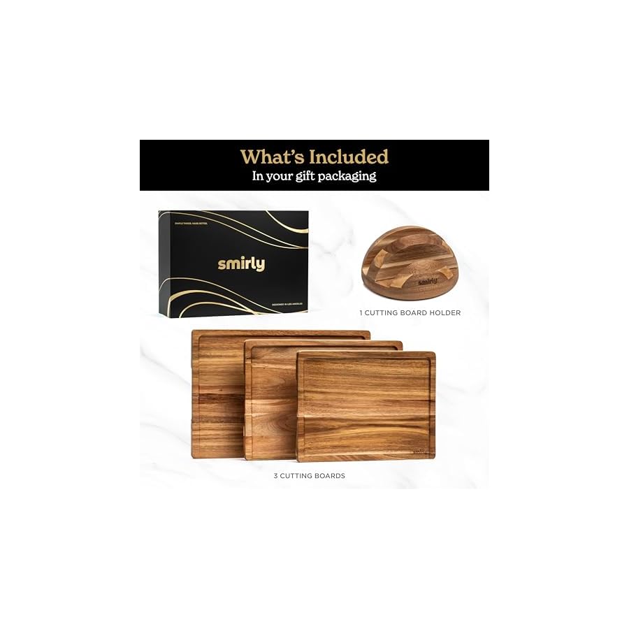 SMIRLY-Wood-Cutting-Board-Bamboo-Cutting-Board-Set-Chopping-Board-and-Wooden-Cutting-Boards-for-Kitchen-Small-Wood-Cutting-Board-and-butcher-block-Acacia-Wood-3-Pack-Holder SMIRLY Wood Cutting Board, Bamboo Cutting Board Set, Chopping Board and Wooden Cutting Boards for Kitchen, Small Wood Cutting Board and butcher block (Acacia Wood, 3 Pack + Holder)