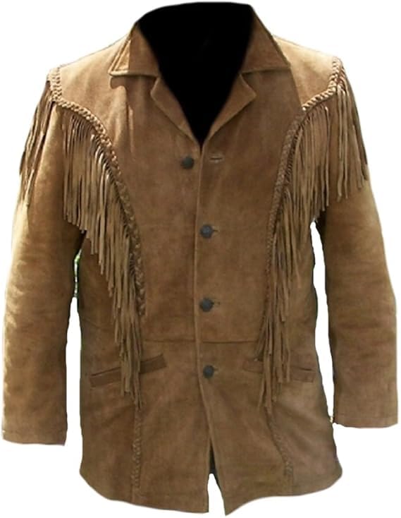 PLATOON Chaqueta vaquera de piel de ante con flecos occidentales para hombre, marrón, XXL