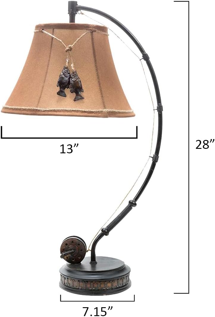 BLACK FOREST DECOR - Fishing Reel Table Lamp with Faux Moleskin Shade - Perfect Cabin & Lodge Decor - 28" x 15" x 13"