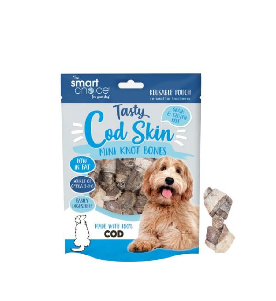 The Smart Choice Cod Skin Mini Knot Bones Dog Treats, Grain & Gluten Free, Low Fat, Source of Omega 3 & 6, 95g