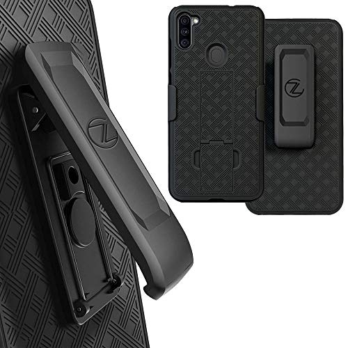 ZASE Samsung Galaxy A11 Holster Belt Clip Case Tough Rugged Armor Super Slim Protective Cover Defender Strong Belt Clip Kickstand Compatible with Galaxy A11 6.4 inch (A Black Holster Combo Case)