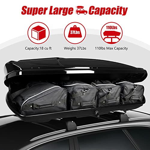 Image of DNA Motoring Extra Long XXL Lockable Rooftop Cargo Carrier Box Roof Luggage Storage Case w /Lock+Keys, 110Lb Capacity, 15 Cubic Ft.(Glossy Black),PT-ZTL-8294-GSBK