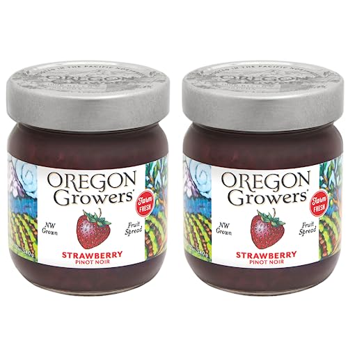 Oregon Growers, Strawberry Pinot Noir Jam - Strawberry Jam, Fresh In Season Fruit, Strawberry Preserves and Jams, Natural Fruit Spreads, Non-GMO, No High-Fructose, Strawberry Spread - 12 Oz (2-Pack)