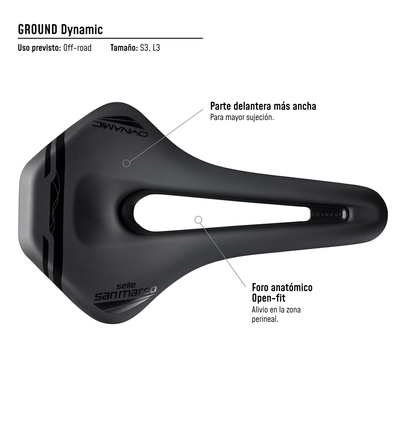 Selle San Marco Sillín dinámico de Tierra: Negro/Negro