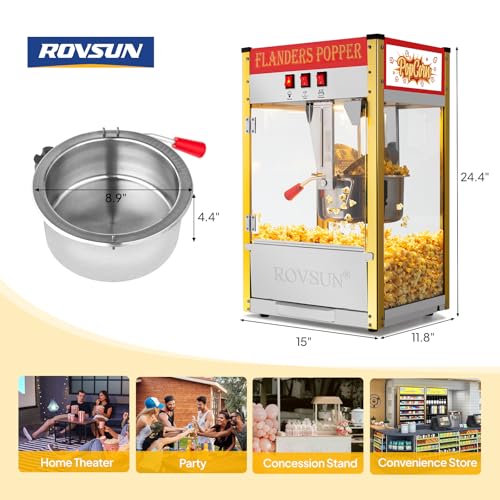 Image of ROVSUN Commercial Popcorn Machine with 10 Ounce Kettle Makes Up to 4 Gallons, Theater Style Popper Countertop Popcorn Maker w /Stainless Steel Scoop, Oil Spoon & 3 Popcorn Cups, ETL Certified, Red