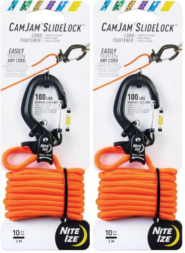 Image of Nite Ize CamJam SlideLock Cord Tightener & 10 ft Paracord - Features Pull-to-Tighten Lock & Quick-Release Lever - 100 lb Working Load Limit - Fits Cord Sizes 2?5mm - Small (Pack of 2)