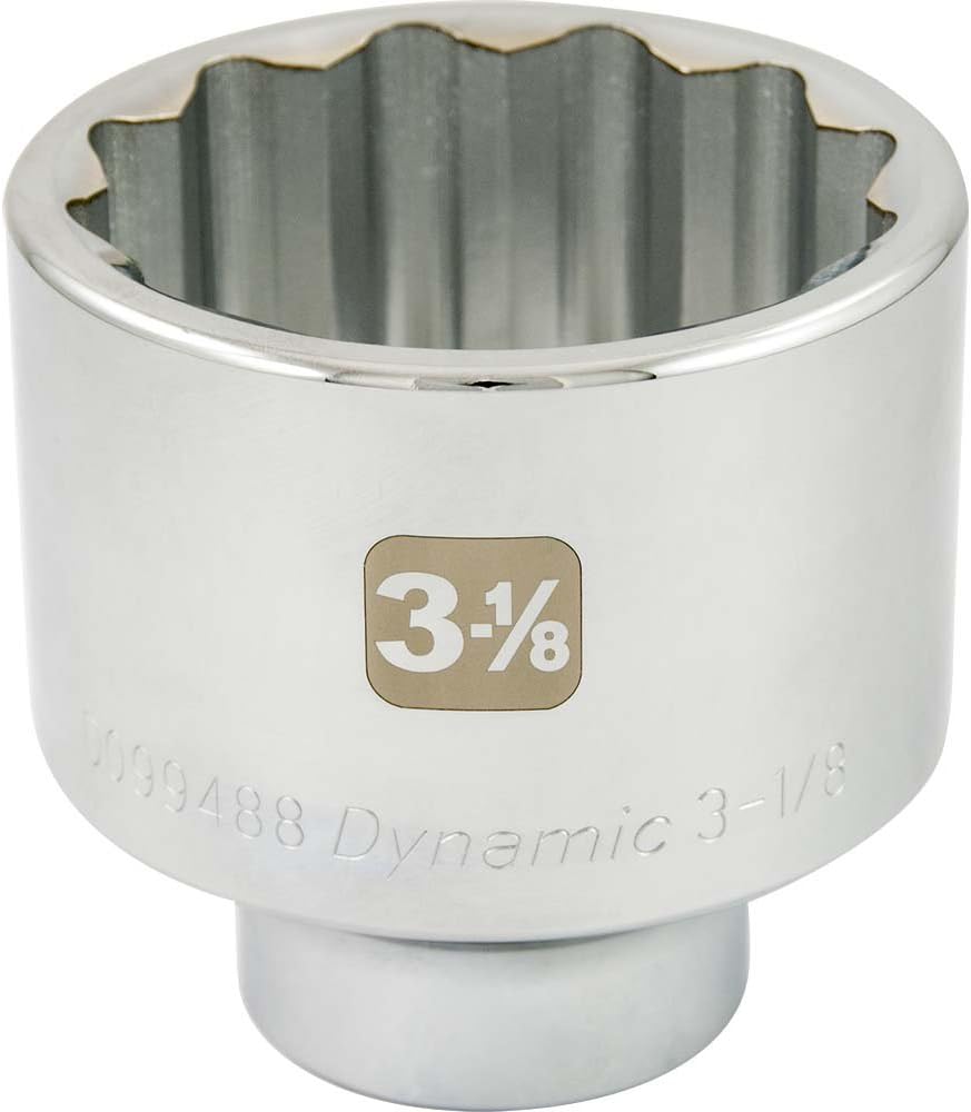 Dynamic Tools D099488 1" Drive 12 Point SAE Socket 3-1/8" with Standard Length, Chrome Finish