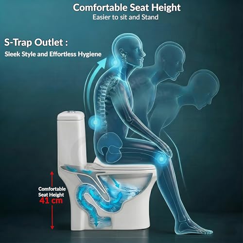 Image of Plantex Siphonic Flush System Ceramic Commode /S Trap Western Toilet with Siphonic Vacuum Flush /One Piece Western Commode With Soft Close Toilet Seat (White - Ukrain)