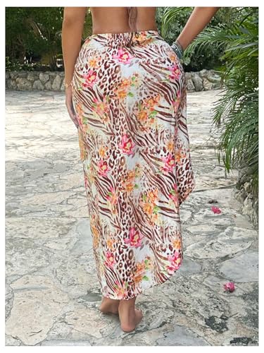 GORGLITTER Women's Leopard Print Midi Skirt Ruched Asymmetrical Y2K Long Skirts with Slit3