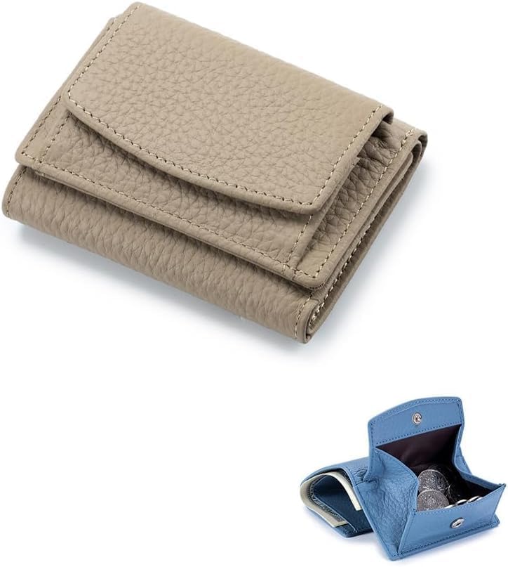 New Genuine Leather Blocking Card Holder Organizer Pocket Organizer Wallet, Pocket Mini Wallet with Coin Pouch (Elephant Gray)