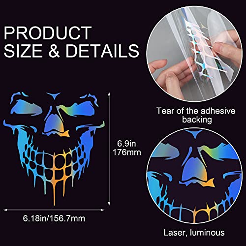 Oiiki 5Pcs 3D Laser Skull Car Stickers Decals, Reflective Multicolored Cartoon Waterproof Self-Adhesive Vinyl Auto Exterior Decoration Accessories For Vehicle Hood, Doors, Bumper, Windows 6.26"X6.97" #TOP1