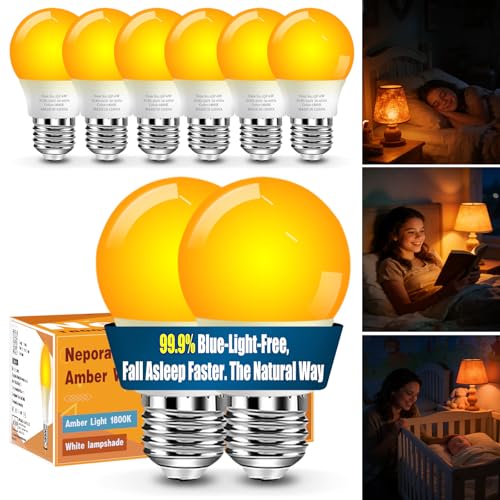 Image of Neporal 1800K Amber Sleep Light Bulbs 8PK, 99.96% Blue Blocking Soft Warm Light Bulbs for Melatonin Promoting, A15 6W 40W Equivalent Amber Night Light E26 for Bedroom, Baby Nursery, Reading