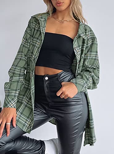 Image of Lacozy Womens Buffalo Plaid Flannel Shirt Long Sleeve Collar Button Down Blouses Tops