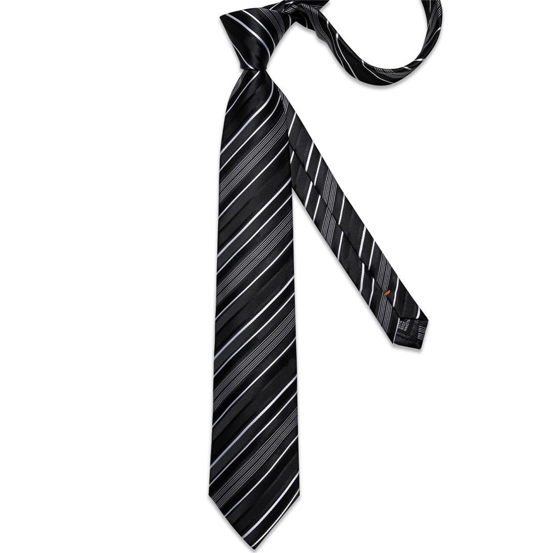 Wvapzxx Herren-Krawatten-Set, Seide, Polyester, Business-Party-Zubehör, Krawatte, Einstecktuch, Manschettenknöpfe, Schwarz / Weiß