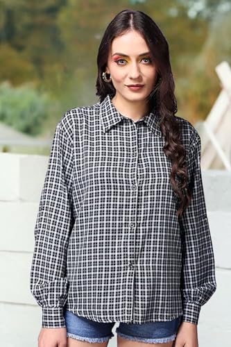 Image of POPWINGS Casual Checks Print Shirt for Women | Cotton Full-Sleeves Women Shirt | Summer Shirt for Women | Stylish Shirt for Women