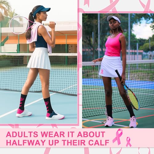 12 Pairs Breast Cancer Awareness Crew Socks Bulk Pink Ribbon Accessories Athletic Volleyball Soccer Socks for Youth3