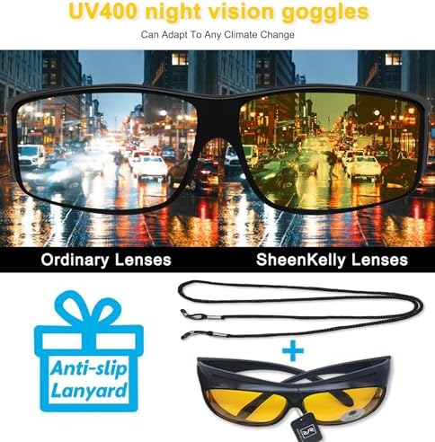 SHEEN KELLY Lunettes de Vision Nocturne Polarisées Hommes Conduite Nocturne Wraparound