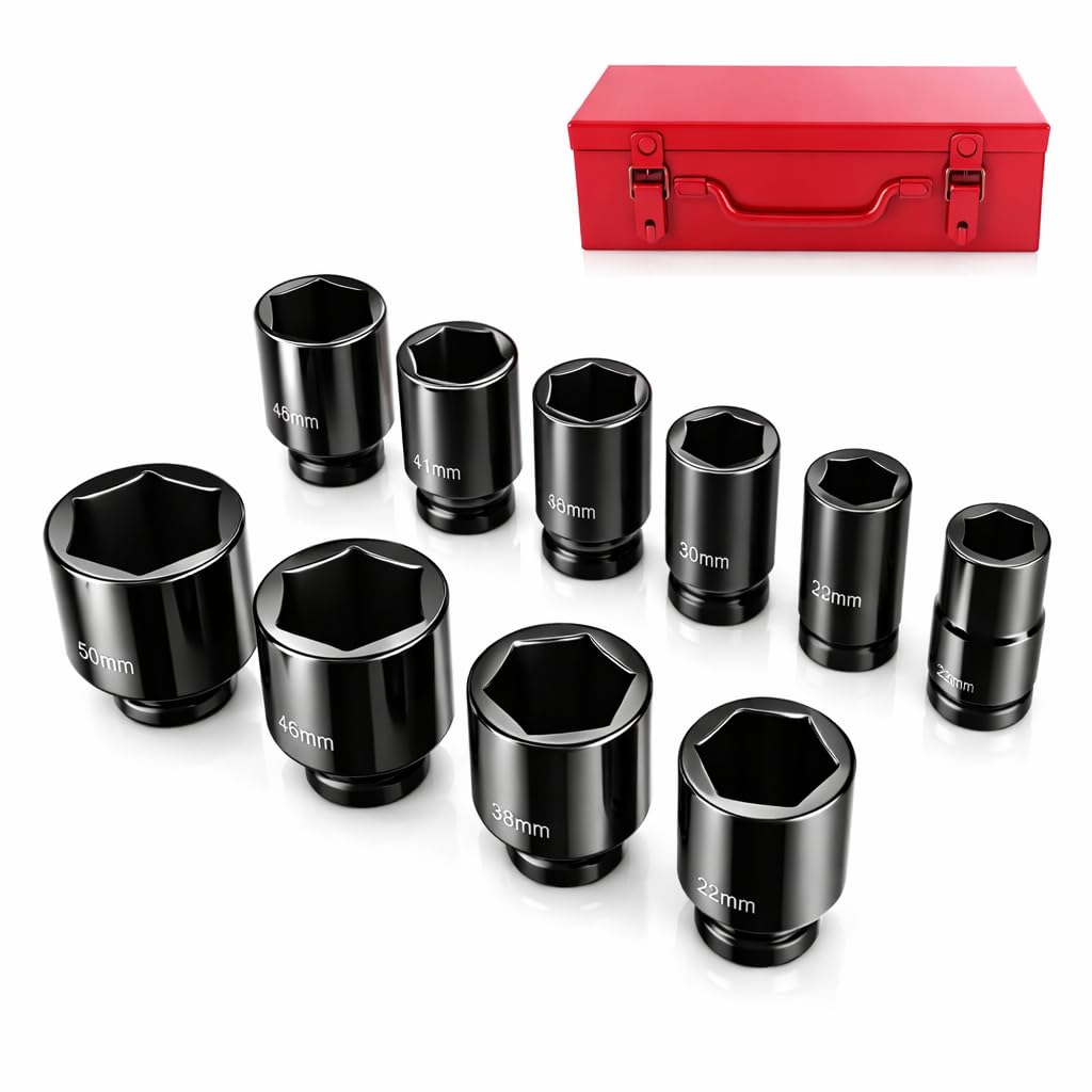 10 piezas 3/4" Juego de llaves de vaso de trinquete Juego de llaves de vaso de impacto hexagonal Juego de llaves de vaso de impacto de 6 puntos Juego de llaves de vaso hexagonal