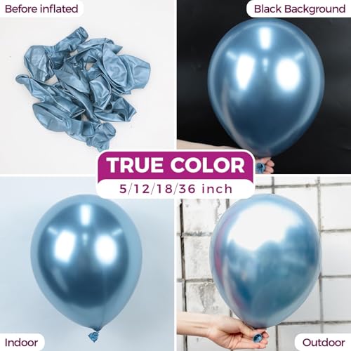 Image of Bezente Metallic Light Blue Latex Party Balloons - 100 Pack 12 inch Round Helium Chrome Metallic Light Baby Pastel Blue Balloons for Graduation Birthday Gender Reveal Carnival Party Decorations