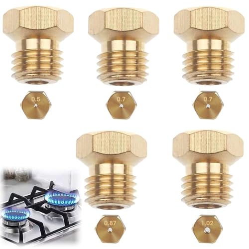 Yuiturt Lot de 5 Gicleurs Gaz Butane Universels, Gicleur Gaz de Ville, Kit de Conversion GPL pour Gazinière à Gaz, Injecteur Gaz Butane et Propane (1x0,5,...