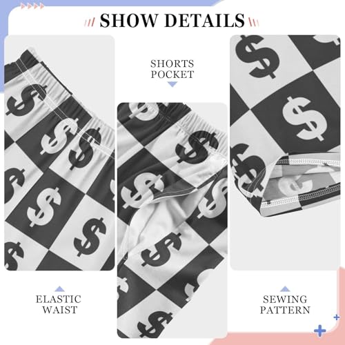 Boys' Pants Dollar Sign Black White Checkered Long Bottoms Jogger Pants Elastic Waist Trousers with Pockets S-XL4