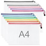 WISYOK 12pcs A4 Plastic Wallets Zip, Zip Lock Bags Mesh, Plastic Folders, Document Wallets, Zipper File Bags for Office, School, Travel, Home (33x23cm, 12 Colors)