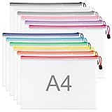 WISYOK 12 Stück Dokumententasche A4, Wasserdichte Mesh Dokumententasche mit Reißverschluss, Reißverschlusstasche für Dokumente, Dokumententaschen für Büro, Schule und Reisen (33×23cm, 12 Farben)