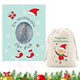 Szhhrxi Magische Glückssteine für Kinder, Wichtelstein Set mit Edelsteine Jutesäckchen und Magische Steine Kärtchen, Glücksbringer Weihnachten als Geschenk und Wichtel Zubehör (Blau)