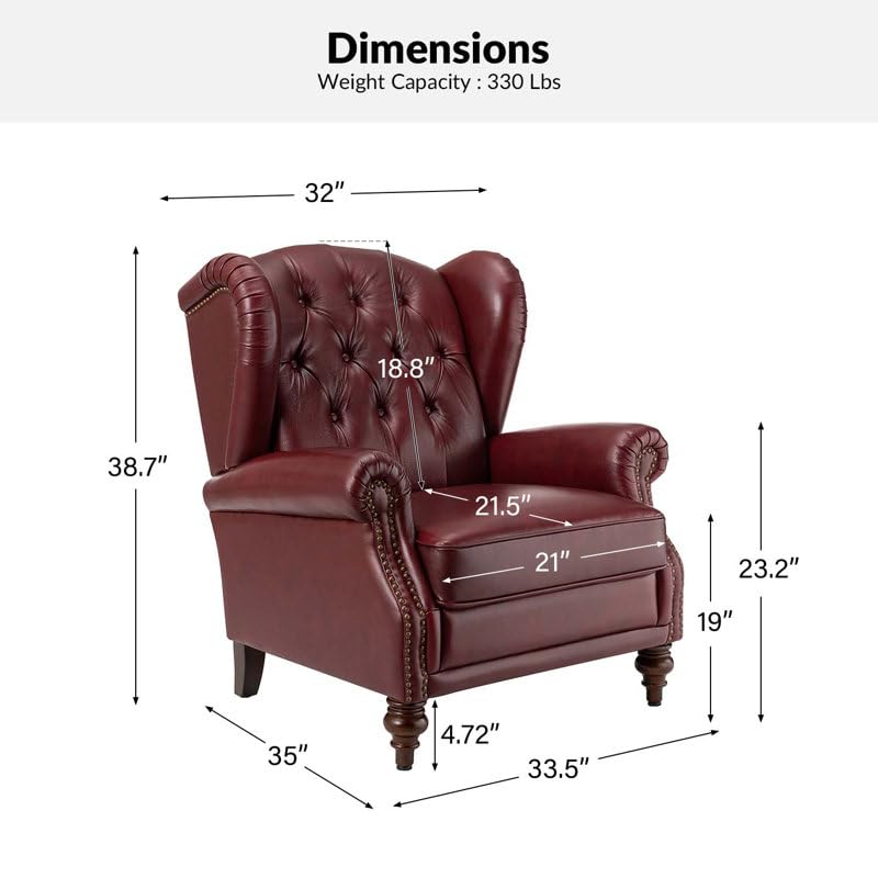 Image of Amyri 33 inch Wide Faux Leather Wingback Armchair with Button-Tufted Backrest (Burgundy)