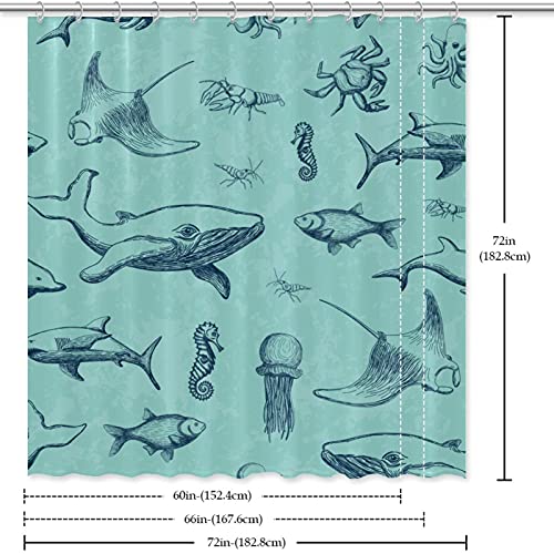 Rideau de douche baleine 168x183 cm vert océan avec ses 12 crochets - 7