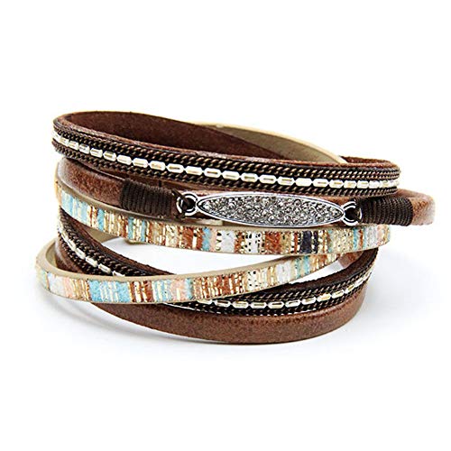 Tgls Multilayer Leather Wrap Bracelet Handmade Wristbands Braided Boho Cuff Bracelet For Women (Brown) #TOP3