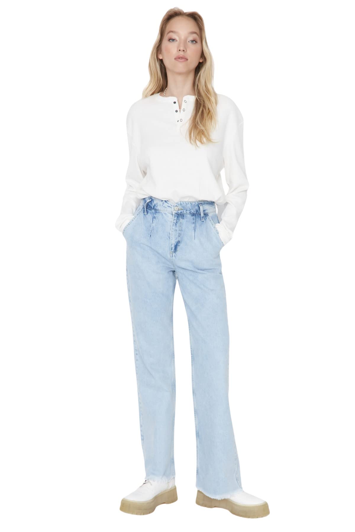 Trendyol Women Young High Waist Straight Leg 90's Wide Leg Jeans Light Blue
